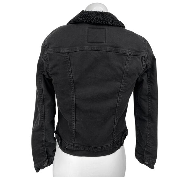 Levi’s Black Denim Sherpa Fleece Long Sleeve Button Down Trucker Coat Jacket S - Picture 2 of 5